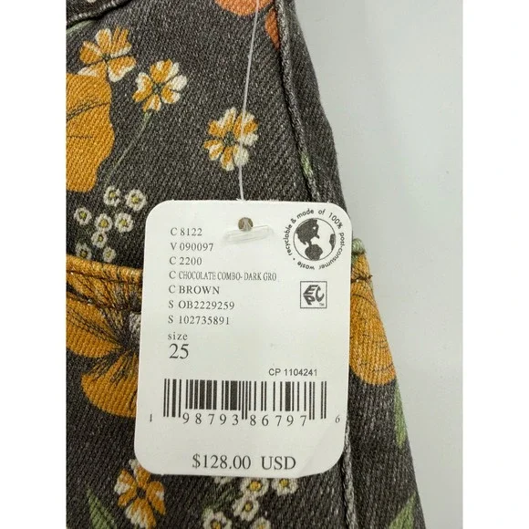 Free People Jeans Womens 25 Black Yellow Floral Deep Trance Boyfriend Crop NEW - Picture 7 of 13